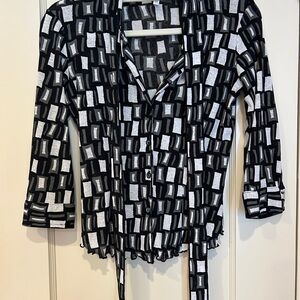 Melissa Black and White Abstract Top